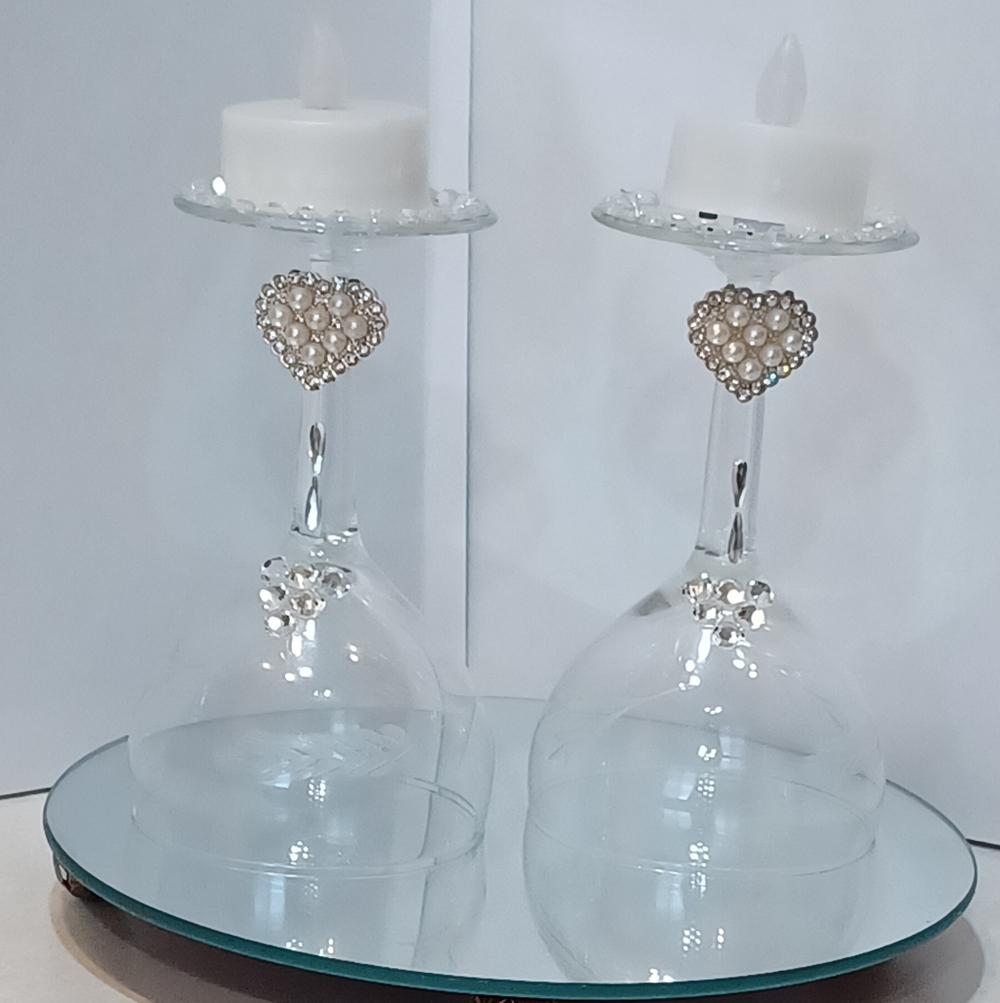 Elegant Glass Candle Holders with Rhinestone Accents